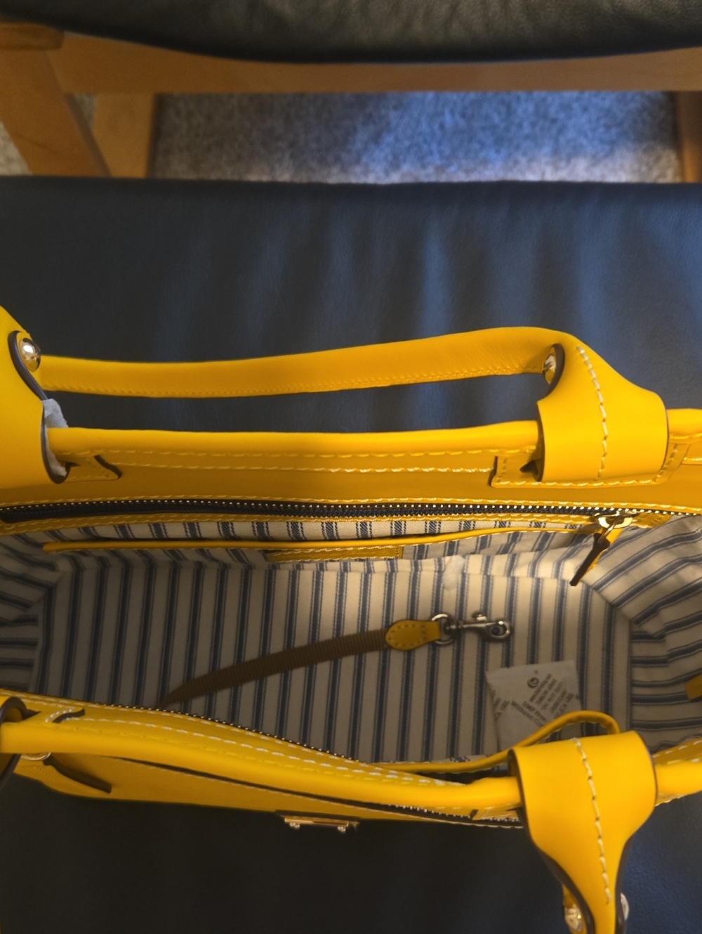 Dooney & Bourke Yellow Leather Tote with Front Zip Pocket - Picture 2 of 3